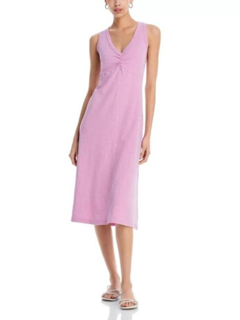 WILT Pink 100% Cotton V-Neck Sleeveless Ruched Dress Size Medium USA NWT